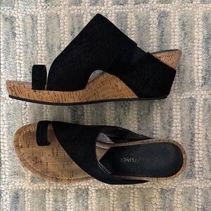 Donald J. Pliner Cork Wedge Black Sandals Size 8